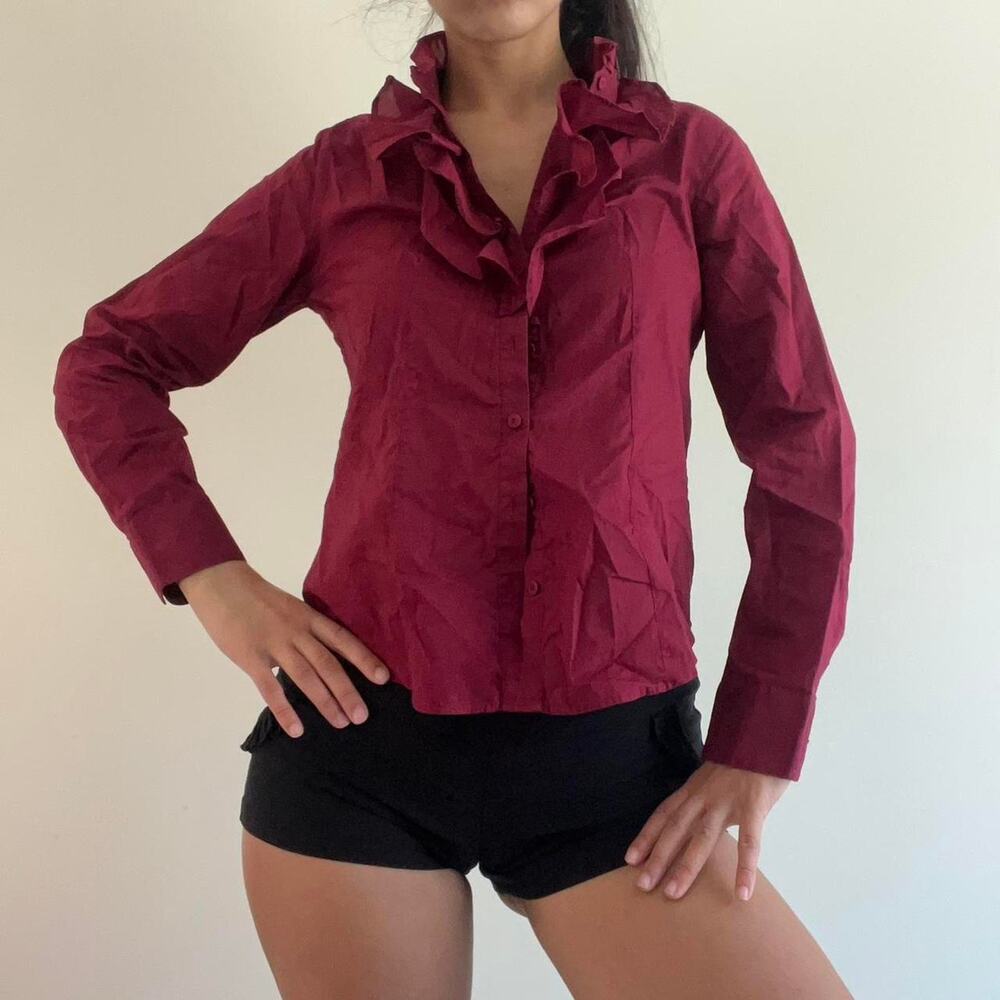 Burgundy red long sleeved top - Picture 3 of 7